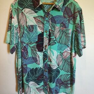 King Size Button Up Men XL TAll Short Sleeve Tropical Casual Linen Rayon Holiday
